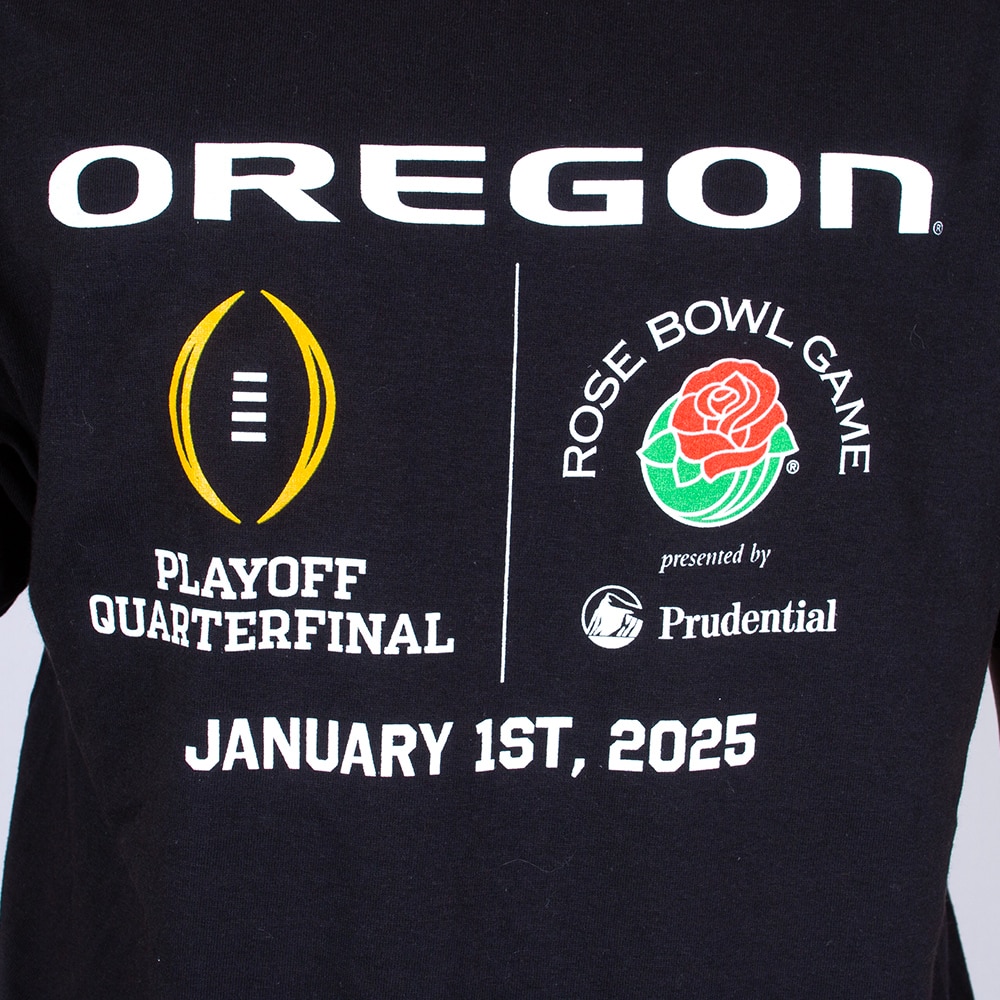 Rose Bowl, McKenzie SewOn, Black, Crew Neck, Cotton, Men, Unisex, Football, 2024, Postseason, Oregon, 2025 Rose Bowl Game, T-Shirt, 921113